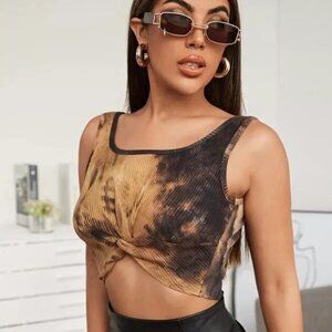 Womens Multicolor Tie Dye Look Tank Top Shirt Twist Hem Size 12